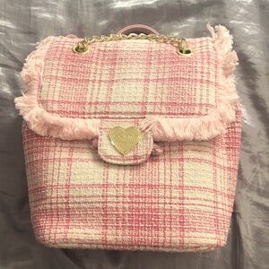 New Betsey Johnson Pink Plaid Backpack